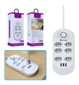 EXTENSAO COM 6 TOMADAS TRIPOLAR E 3 PORTAS USB 1.8M 2500W 5V 1.0A OI VIDA OI-TO120